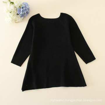 Kids CNY sweater dresses, black knitting girl's sweater, round collar long sleeve valentine's day sweater dress